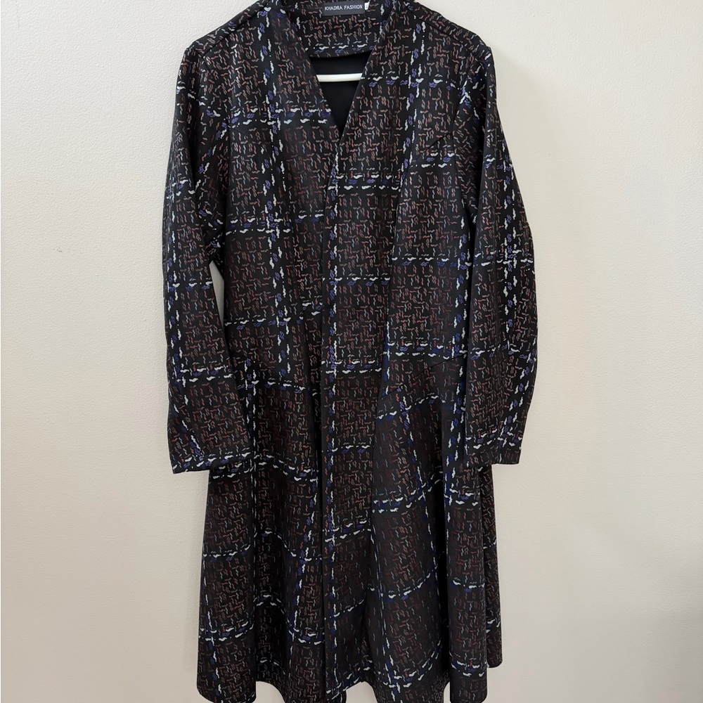Plaid Patterned Long Coat, Sz M - Picture 3 of 13